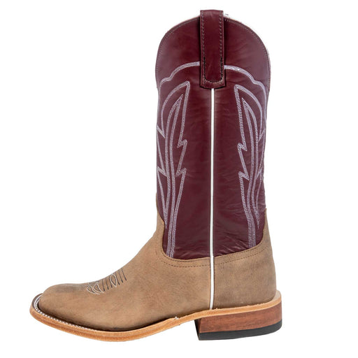 Anderson Bean Men's Square Toe Sand Angry Elk Burgundy Western Boot MEN - Footwear - Exotic Western Boots Anderson Bean Boot Co.