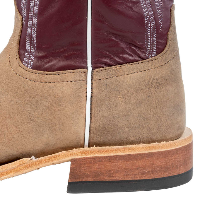 Anderson Bean Men's Square Toe Sand Angry Elk Burgundy Western Boot MEN - Footwear - Exotic Western Boots Anderson Bean Boot Co.