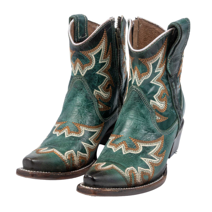 Circle G Aqua Embroidery Zipper Ankle Boot