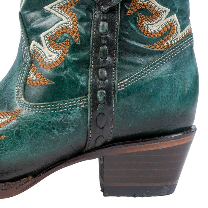 Circle G Aqua Embroidery Zipper Ankle Boot