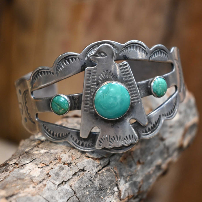1960's Thurnderbird Sterling Silver & Turquoise Cuff