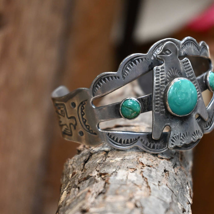 1960's Thurnderbird Sterling Silver & Turquoise Cuff