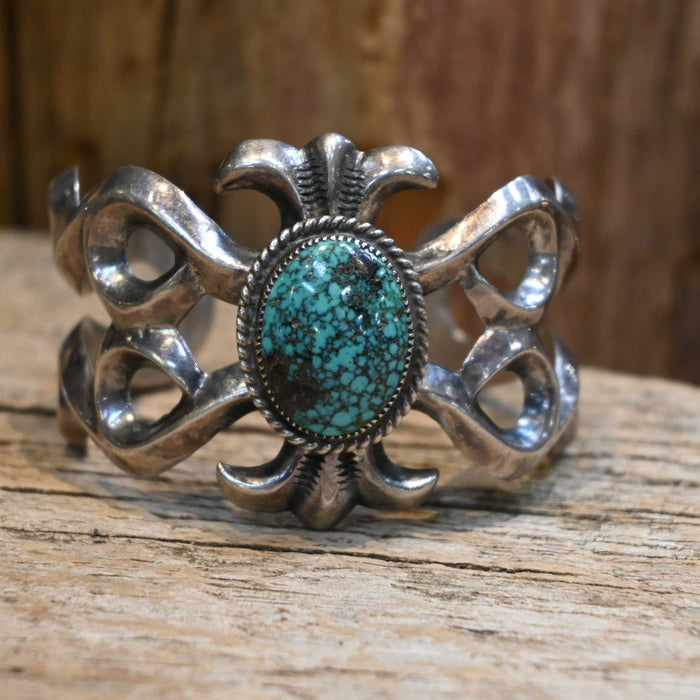 Vintage Sandcast Sterling Silver & Turquoise Cuff