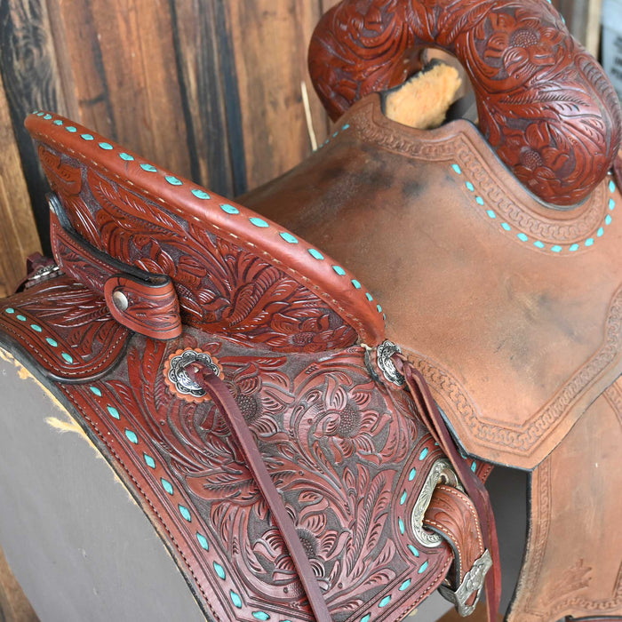 14" USED MARTHA JOSEY CIRCLE Y BARREL SADDLE