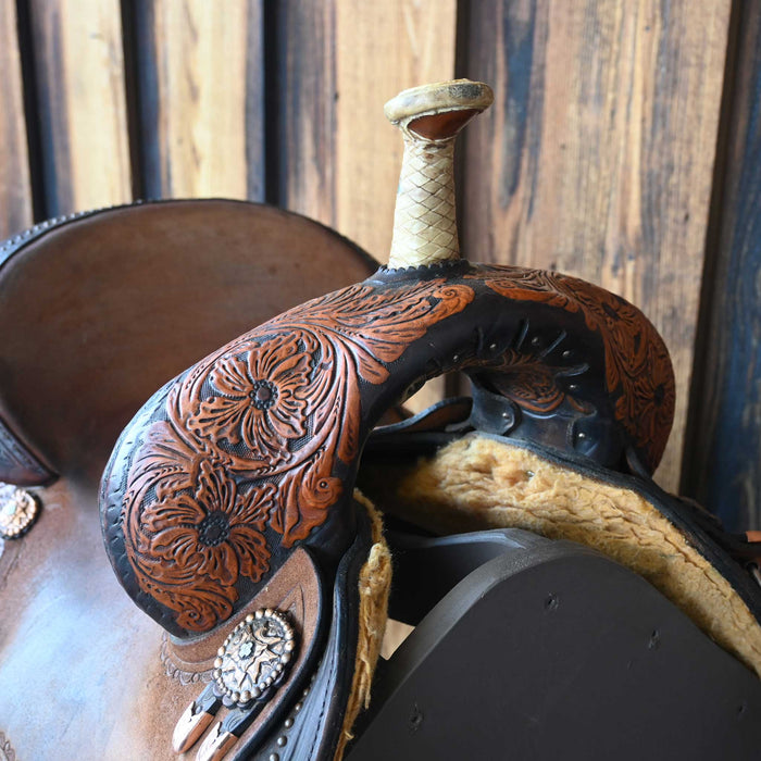 14" USED MARTHA JOSEY CIRCLE Y BARREL SADDLE