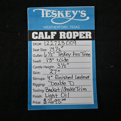 14.5" TESKEY'S CALF ROPING SADDLE Saddles - New Teskey's Saddlery
