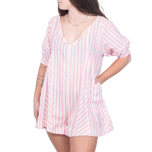 Striped Front Tie Romper - Pink WOMEN - Clothing - Jumpsuits & Rompers Unishe