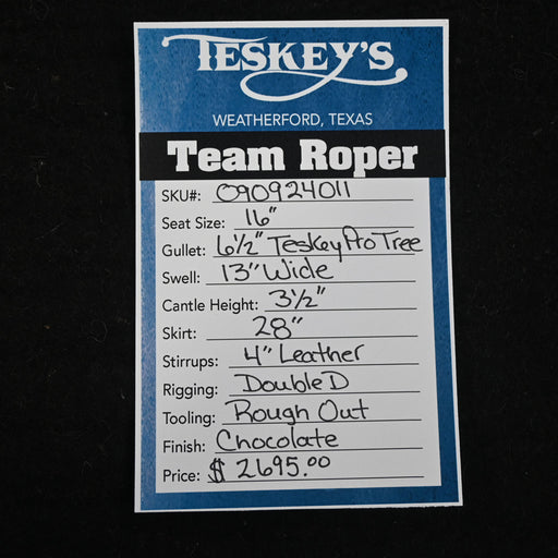 16" TESKEY'S TEAM ROPING SADDLE Saddles - New Teskey's Saddlery