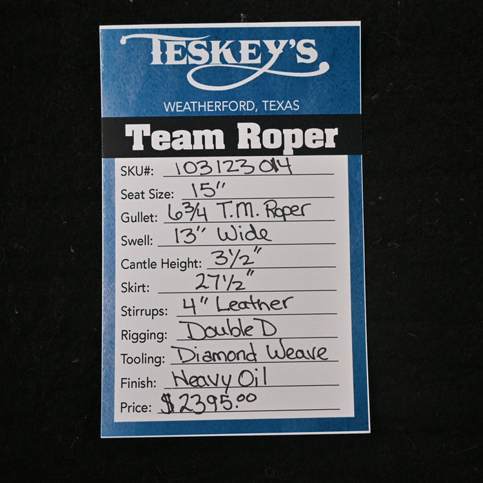 15" TESKEY'S TEAM ROPING SADDLE Saddles - New Teskey's Saddlery