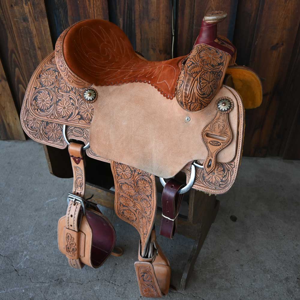 15.5" LIGHTLY USED JEFF SMITH ROPING SADDLE Saddles Jeff Smith   