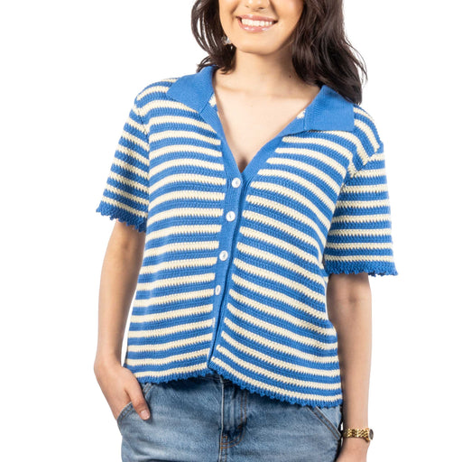 Collared Blue Stripe Sweater Top WOMEN - Clothing - Tops - Short Sleeved Wishlist