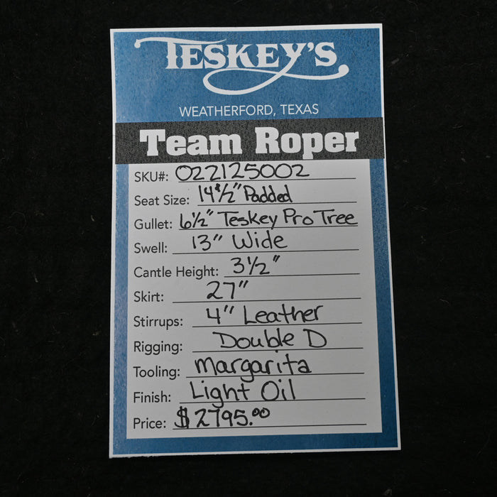 14.5" TESKEY'S TEAM ROPING SADDLE Saddles - New Teskey's Saddlery