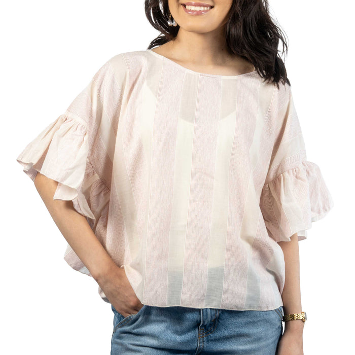 Wild Ruffle Stripe Pink Top WOMEN - Clothing - Tops - Short Sleeved Vine & Love
