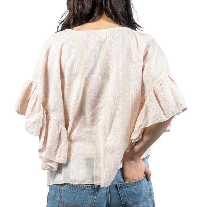 Wild Ruffle Stripe Pink Top WOMEN - Clothing - Tops - Short Sleeved Vine & Love