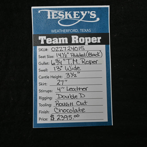 14.5" TESKEY'S TEAM ROPING SADDLE Saddles - New Teskey's Saddlery