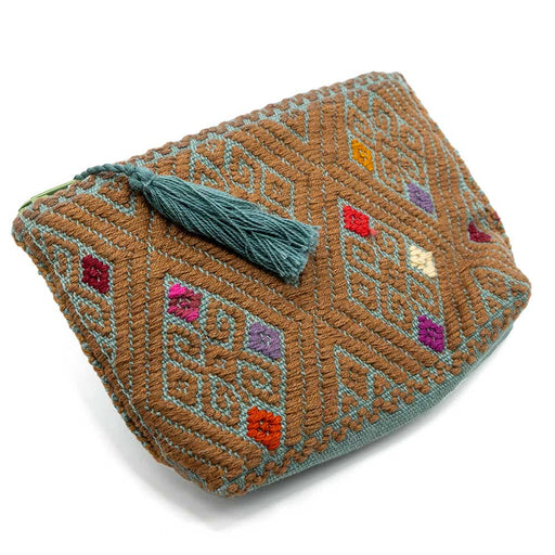Medium Zipper Pouch - Tan/Teal WOMEN - Accessories - Handbags - Clutches & Pouches San Pancho Artisans