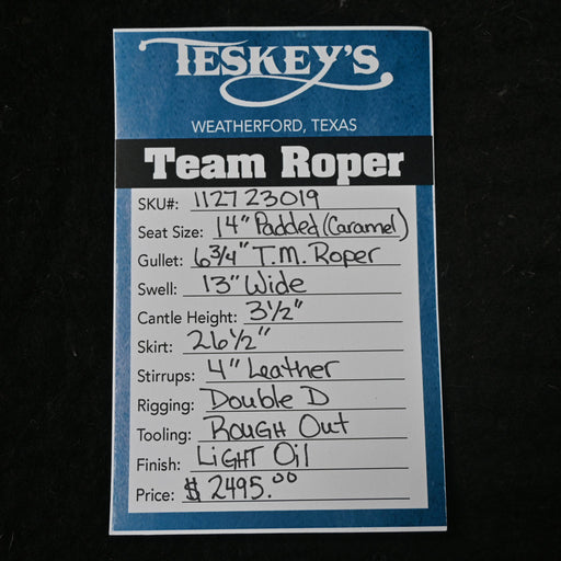 14" TESKEY'S TEAM ROPING SADDLE Saddles - New Teskey's Saddlery