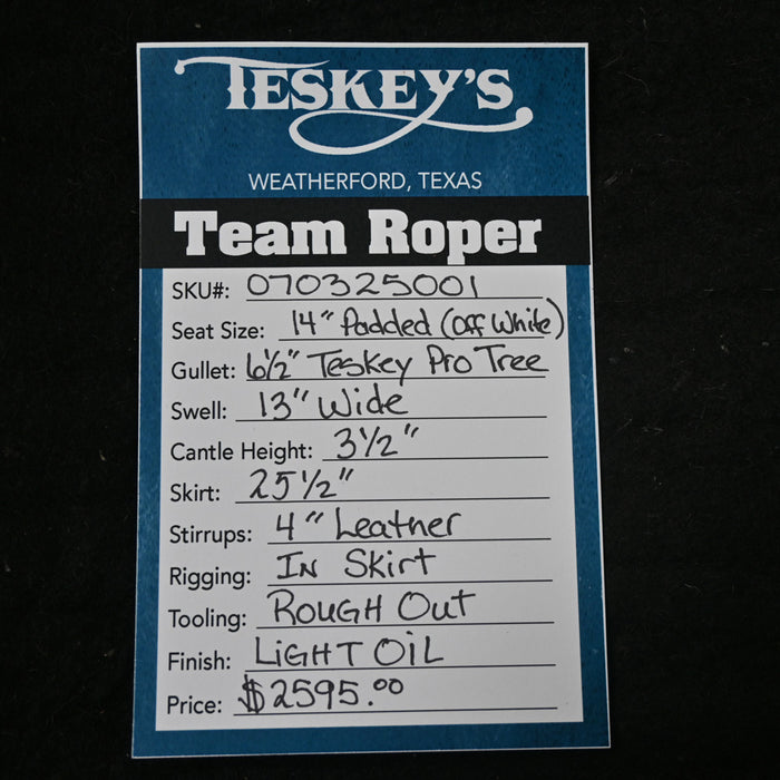 14" TESKEY'S ROPING SADDLE Saddles - New Teskey's Saddlery