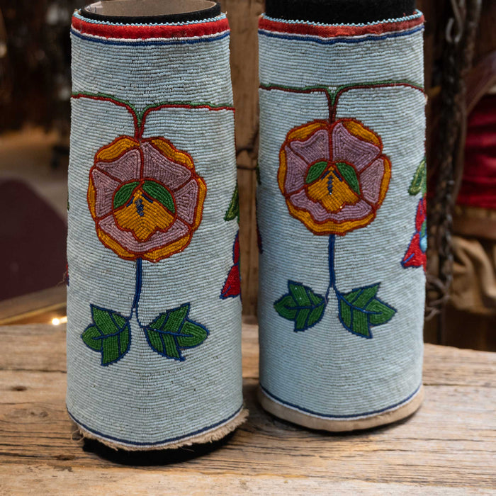1890's - 1900's North Plain Beaded Polychrome on Canvas Leggings Set