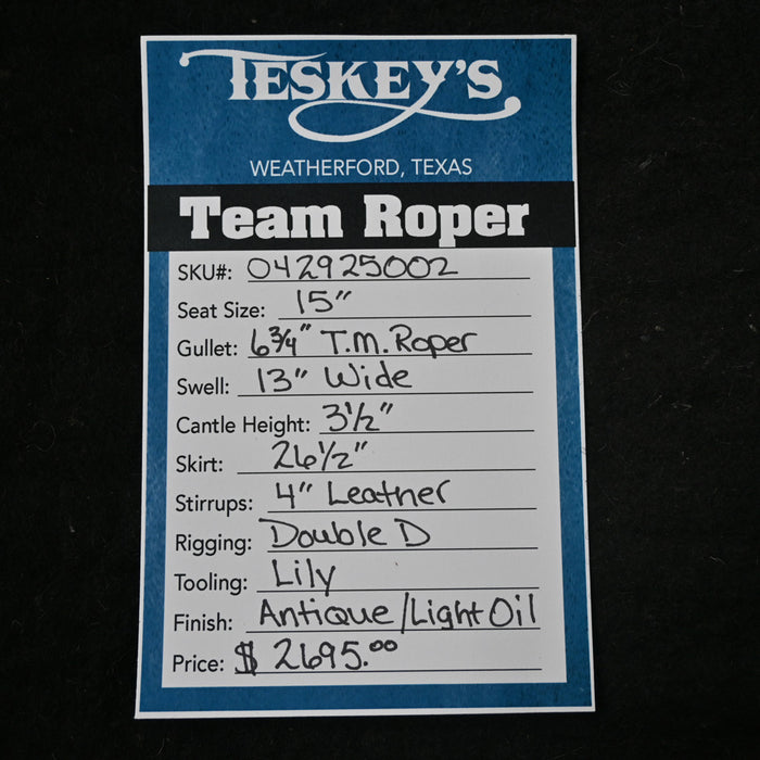 15" TESKEY'S TEAM ROPING SADDLE Saddles - New Teskey's Saddlery