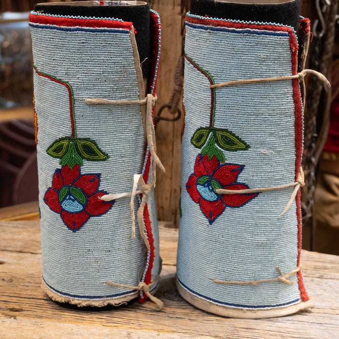 1890's - 1900's North Plain Beaded Polychrome on Canvas Leggings Set