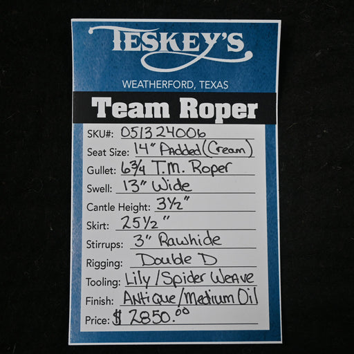 14" TESKEY'S TEAM ROPING SADDLE Saddles - New Teskey's Saddlery