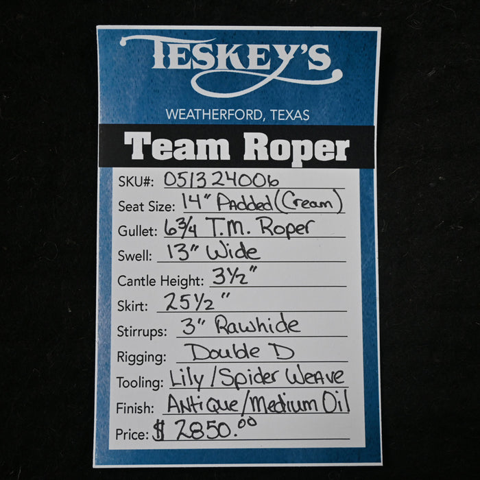 14" TESKEY'S TEAM ROPING SADDLE Saddles - New Teskey's Saddlery