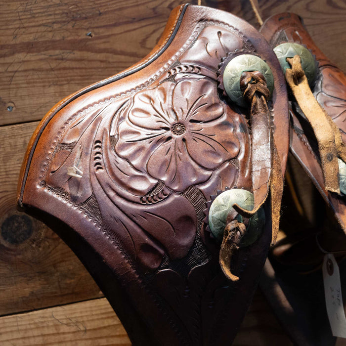 Vintage Tooled Tapaderos w/Wooden Stirrups & Nickel Conchos - Great Vintage Cond. Collectibles misc