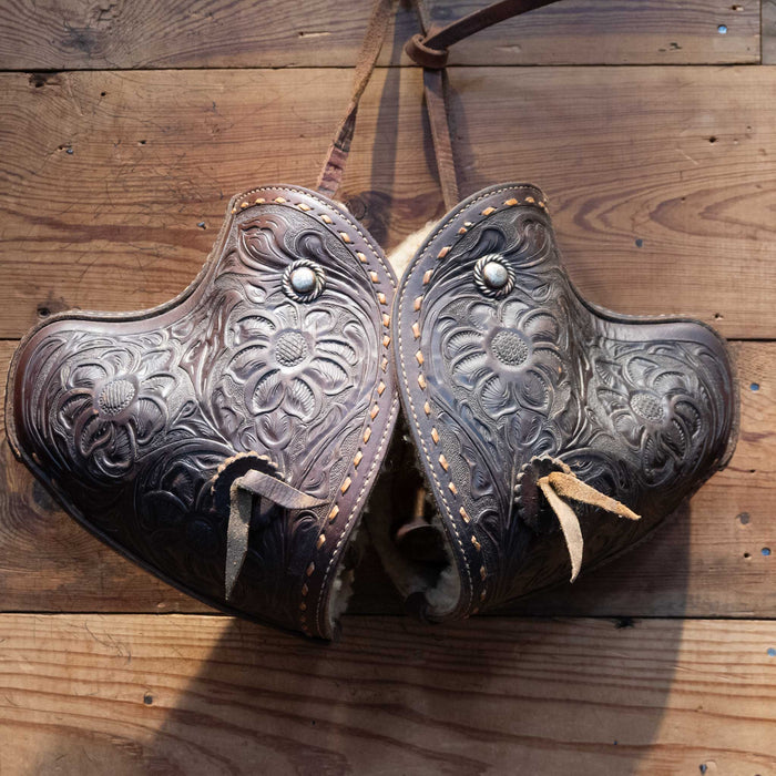 Vintage Tooled Tapaderos w/ Wool Lined Wooden Stirrups  - Great Vintage Cond.
