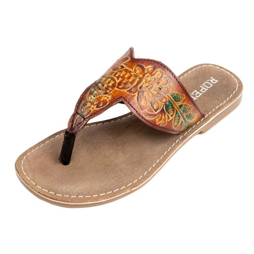 Roper Women's Brown Cactus Painted Tooled Sandal WOMEN - Footwear - Sandals Roper Apparel & Footwear