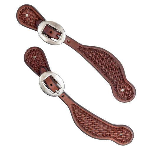 Teskey's Kids Basket Stamped Contoured Spur Straps Tack - Spur Straps Teskey's Heavy Oil