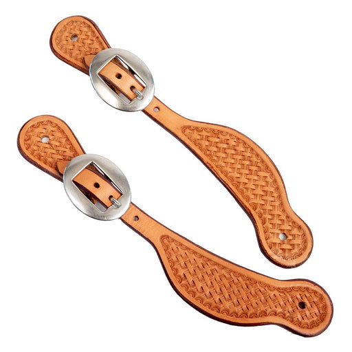 Teskey's Kids Basket Stamped Contoured Spur Straps Tack - Spur Straps Teskey's Light Oil