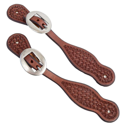 Teskey's Kids Basket Stamped Teardrop Spur Straps Tack - Spur Straps Teskey's Heavy Oil