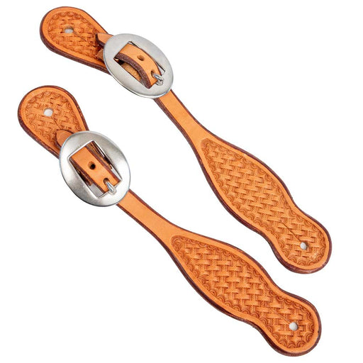 Teskey's Kids Basket Stamped Teardrop Spur Straps Tack - Spur Straps Teskey's Light Oil