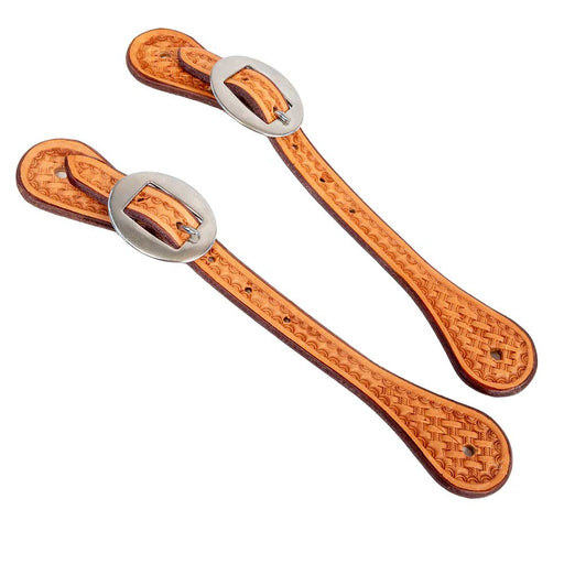 Teskey's Kids Basket Stamped Straight Spur Straps Tack - Spur Straps Teskey's Light Oil