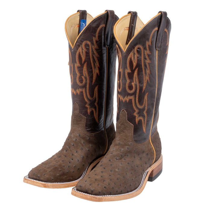 Anderson Bean Men's Square Toe Raisin WW Ostrich Chocolate Western Boot MEN - Footwear - Exotic Western Boots Anderson Bean Boot Co.