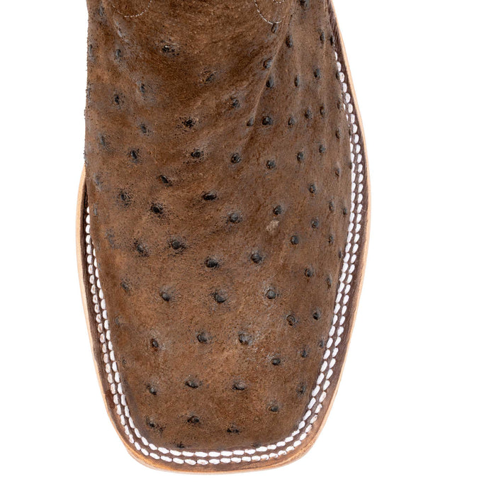 Anderson Bean Men's Square Toe Raisin WW Ostrich Chocolate Western Boot MEN - Footwear - Exotic Western Boots Anderson Bean Boot Co.
