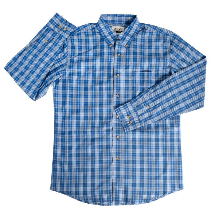Wrangler Men's Riata Blue Plaid Button Down Shirt