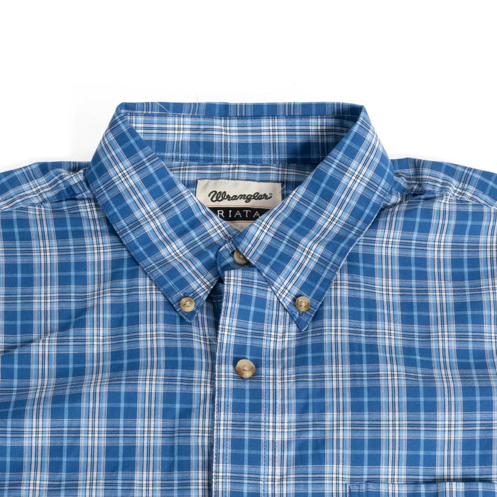 Wrangler Men's Riata Blue Plaid Button Down Shirt