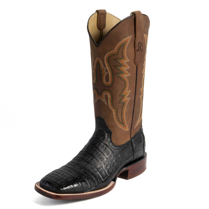 R. Watson Square Toe Black Caiman Tail Western Boot