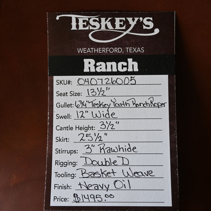 13.5" TESKEY'S YOUTH RANCH ROPER SADDLE Saddles - New Teskey's Saddlery