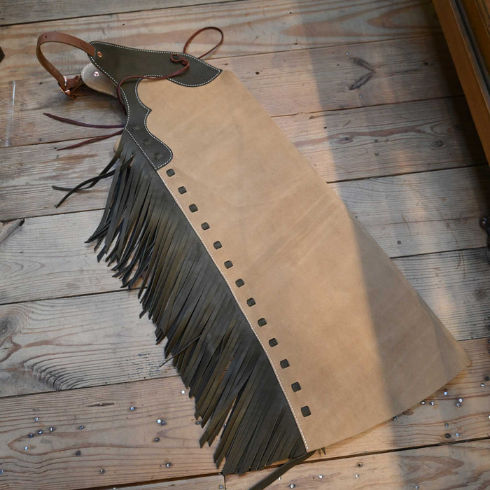 WLC Tan & Olive Stepthrough Chaps with 1/2 Zips Tack - Chaps & Chinks WLC