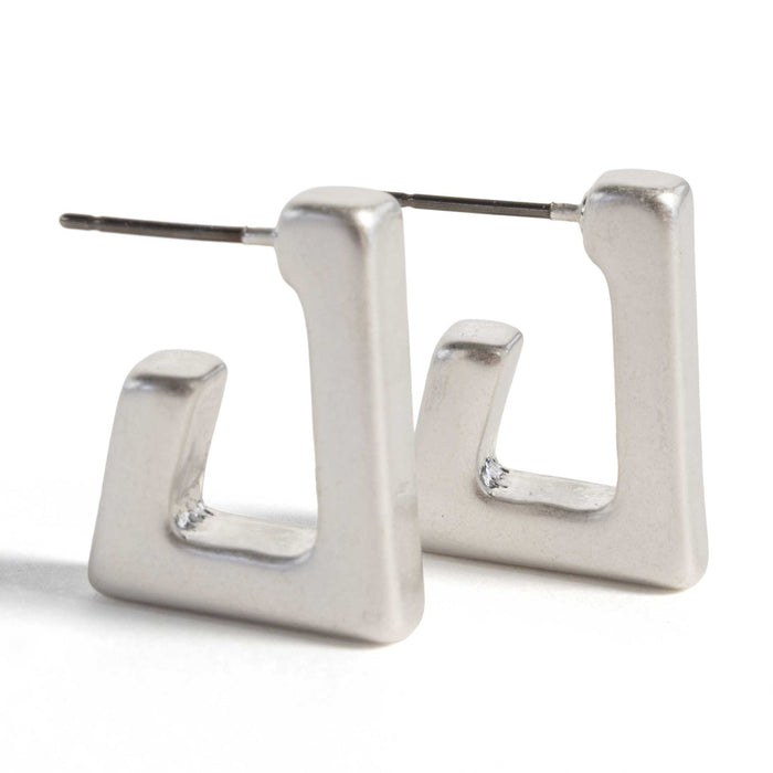 Rectangle Matte Silver Hoop Earrings WOMEN - Accessories - Jewelry - Earrings Betty Oh