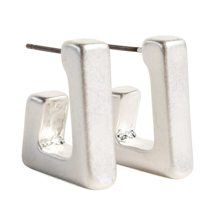 Rectangle Matte Silver Hoop Earrings WOMEN - Accessories - Jewelry - Earrings Betty Oh