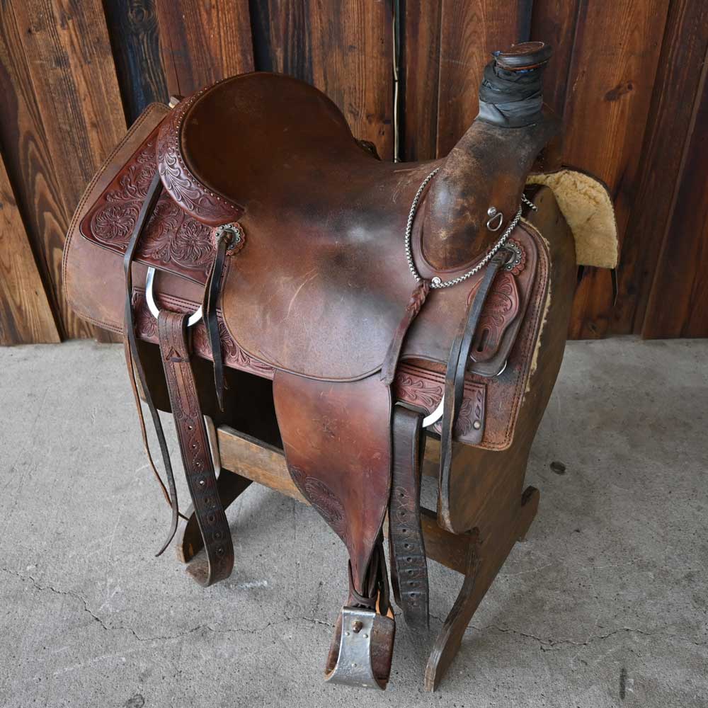 16" USED CALVIN ALLEN ROPING SADDLE Saddles Calvin Allen   