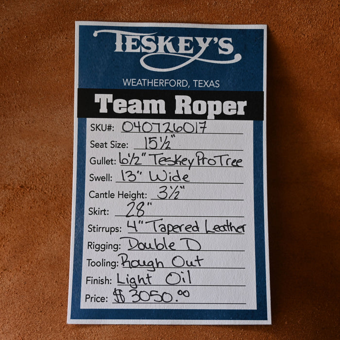 15.5" TESKEY'S TEAM ROPING SADDLE Saddles - New Teskey's Saddlery