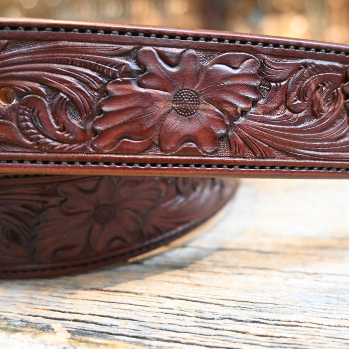 Handmade Casey Tew 41" Cherry Mahogany Fully Tooled Belt