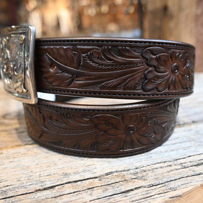 Handmade Casey Tew 36" Hickory Brown Fully Tooled Belt