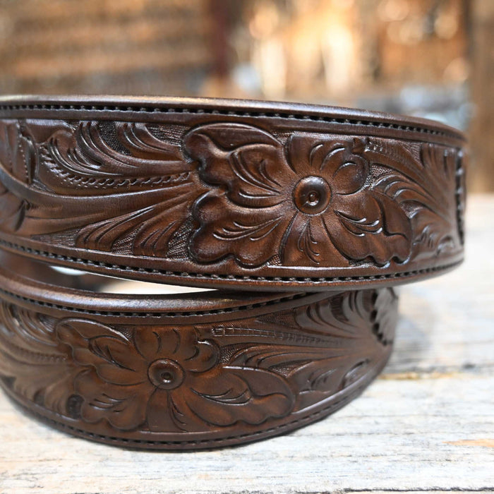 Handmade Casey Tew 36" Hickory Brown Fully Tooled Belt