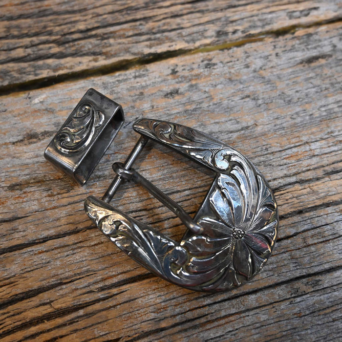 KOENIG 2 Pc. Silver Mounted Floral Buckle 281